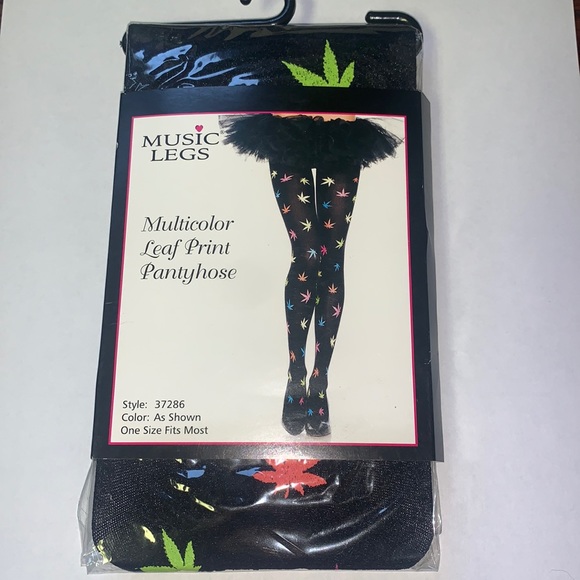 Music Legs Marijuana Leaf Print Pantyhose Festival - Picture 1 of 5